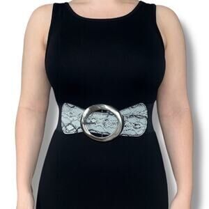Vintage 80s Reversible Snakeskin Black Wide Statement Belt Silver Round Buckle
